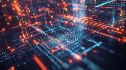 Fototapeta premium Digital Eon: Abstract Glowing Dots and Lines in a Data Flow Landscape