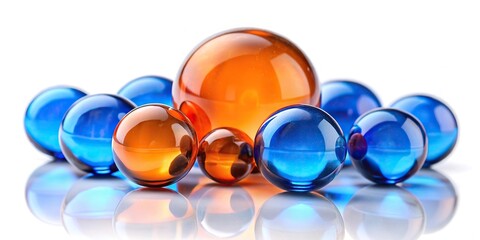 blue and orange glass spheres on white background