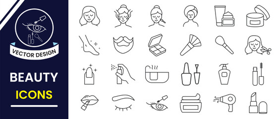 Beauty icon set. Beauty and Spa line icon, vector set  for web and mobile app. Cosmetic, Skin care, Beauty editable stroke outline icon set. Cosmetics services, skin care. Vector illustration.