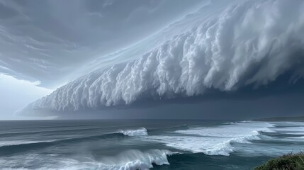 Fototapeta premium Dramatic Cloud Formation Over Ocean Waves