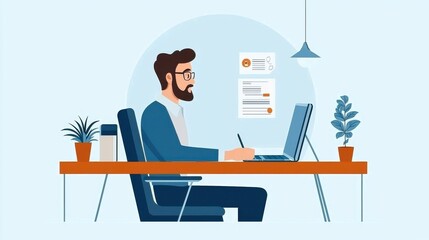 Fototapeta premium Focused Man Working in Ergonomic Home Office