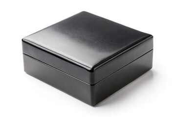 Fototapeta premium Black closed plastic gift box isolated on white background