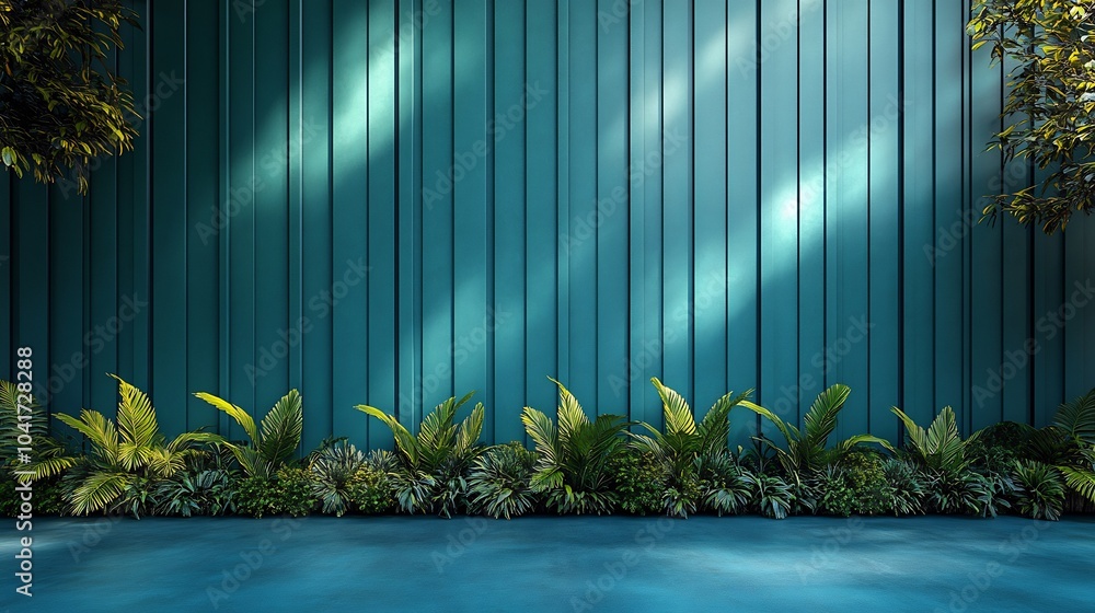 Aufkleber vibrant teal panelled wall background with wide slats and a glossy finish adding a pop of color and 