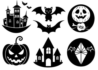 halloween elements silhouette vector. icons set black