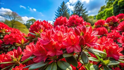Red Rhododendron indicum flowers in a garden