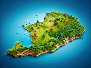 3D Isometric Map of French Guiana Highlighted in Red for Geographic and Travel Insights