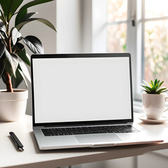 Fototapeta premium laptop on the table with mock up ability