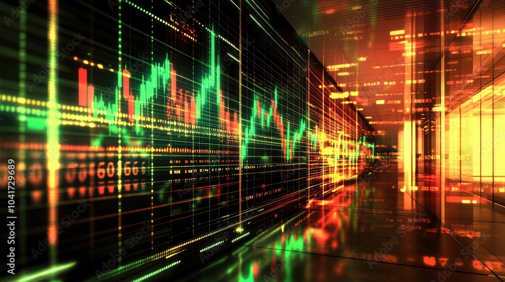 Poster digital financial data visualization in modern workspace