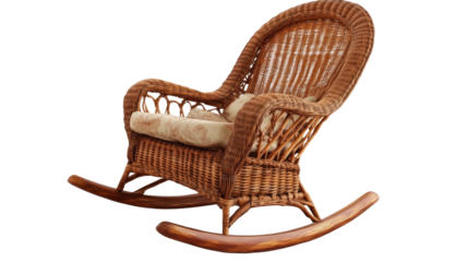 A vintage wooden rocking chair isolated on a white background, perfect for relaxation in any home