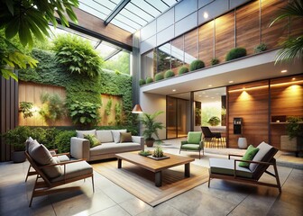 Fototapeta premium 3D Visualization Interior Design with Courtyard Concept for Advertising and Marketing