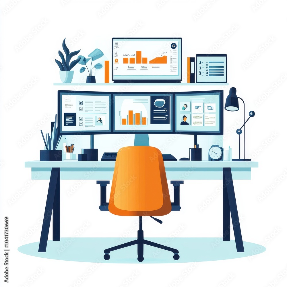 Poster modern home office with multiple monitors setup