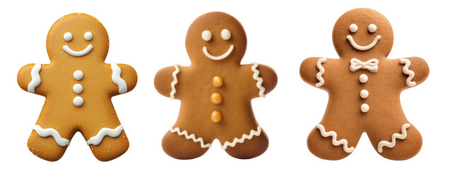 Set of gingerbread men isolated on the background. New Year's gingerbread on a transparent background. Generative AI.