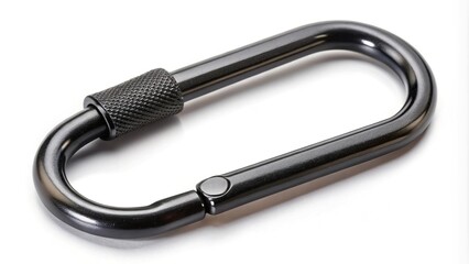 Black carabiner isolated on white background with clipping path included
