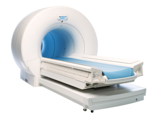 a mri machine with a blue cushion