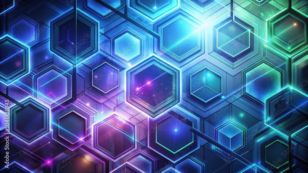 Aufkleber abstract geometric background of glowing hexagons and neon lines