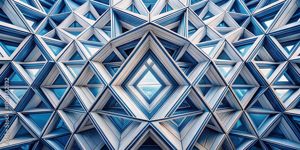 Poster abstract blue and white triangle patterns in panoramic view for modern backgrounds