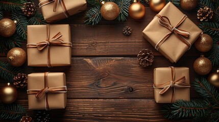 Fototapeta premium Festive Gifts Surrounded by Christmas Decor