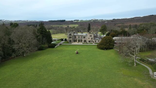 Moving towards Luxury Property Estate Manor Countryhouse Mansion uk england helicopter starting up front blades rotors turning drone aerial