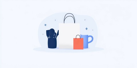 Fototapeta premium Shopping bags and cup on white isolate background.