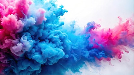 Fototapeta premium Blended blue and pink shades of paint on white background