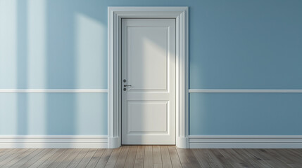 A open door in an empty room with blue walls