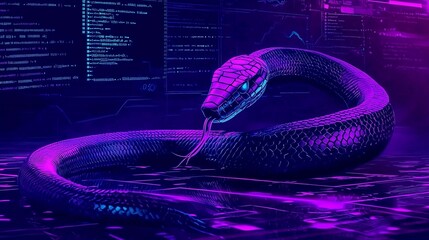 A snake with code in the background symbolizes python programming and coding techniques.