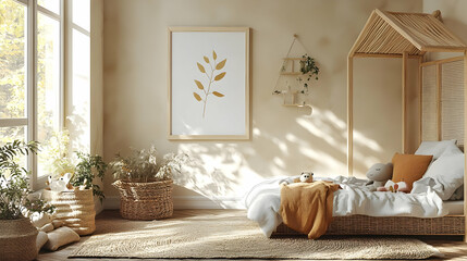 Cozy Bedroom Design with Natural Elements and Wooden Bed Frame