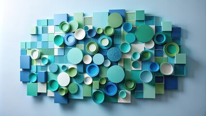 Fototapeta premium A vibrant abstract composition featuring various shades of blue and green in a playful geometric arrangement.