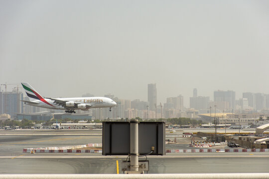 Emirates Airplane takes off from the Dubai International Airport, United Arab Emirates.