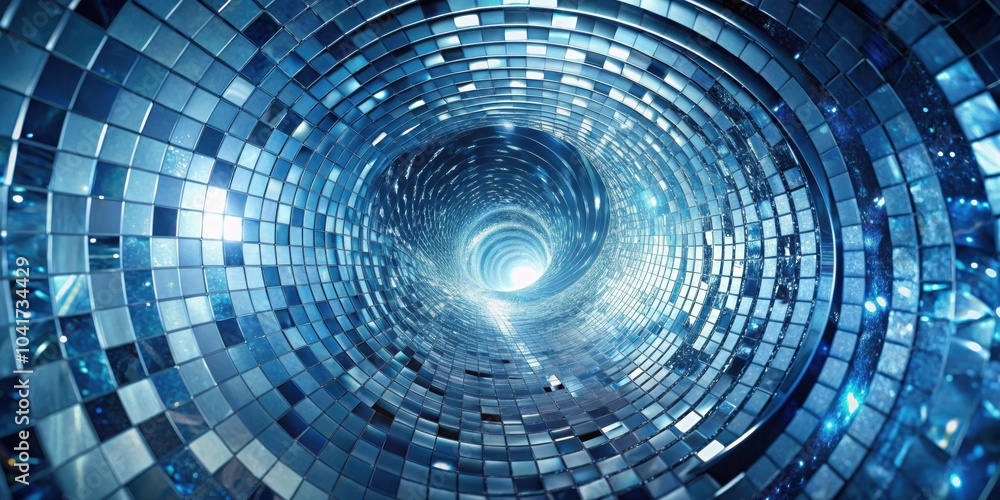 Leinwandbilder a shimmering blue tunnel of light, created with an abstract design of geometric shapes, leads toward