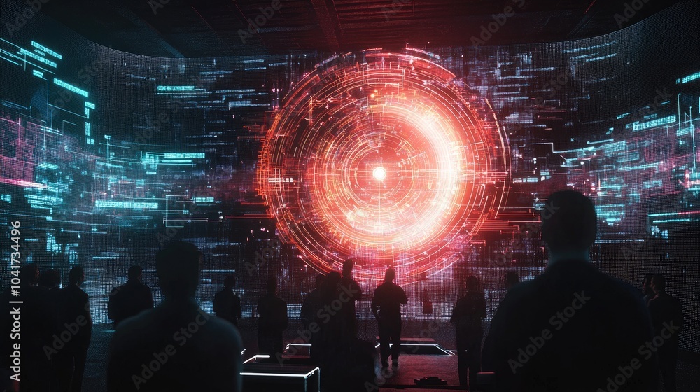 Aufkleber futuristic digital display with abstract visuals