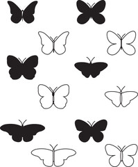 Butterfly continuous line drawing elements set isolated on white background, butterflies design, butterfly drawing.