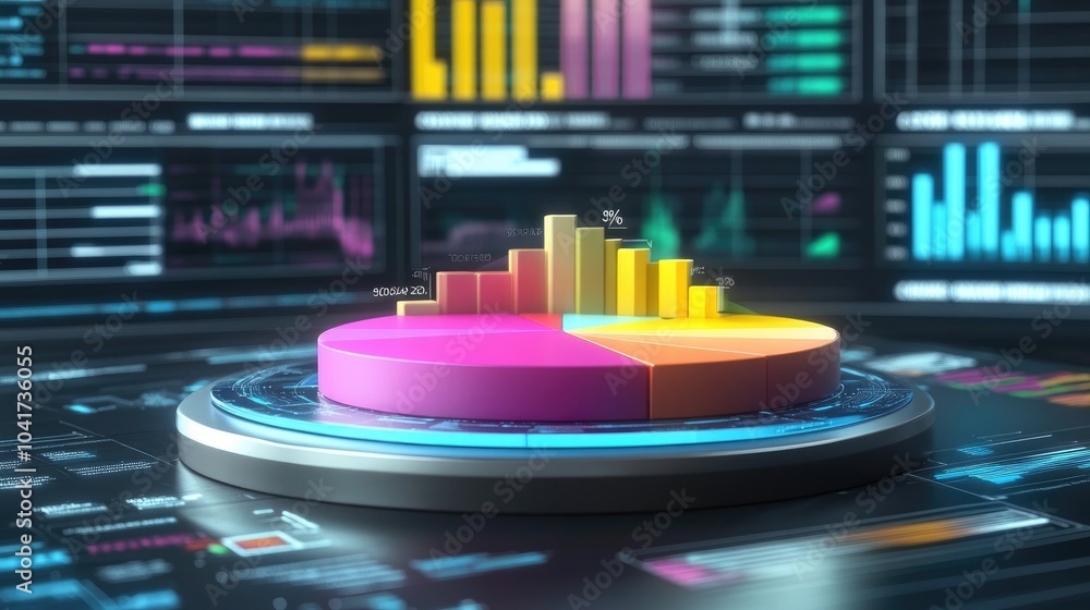 Poster 3d data visualization with colorful graphs and charts