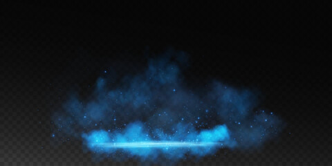 Fantastic smoke background. Magic smoke with glitter and small particles of twinkling stars, fog with luminous particles, blue vapor with stardust. Vector illustration.	