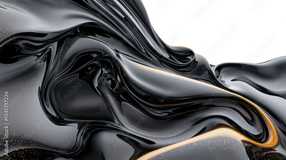 Poster A mesmerizing abstract image of fluid black shapes with shimmering highlights, evoking a sense of depth and motion against a dark background.