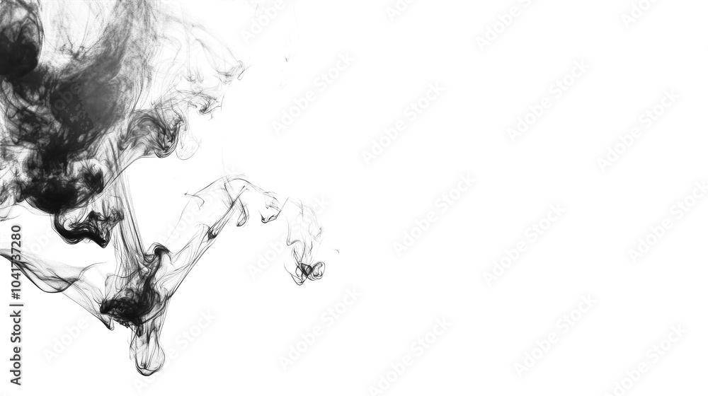 Poster an abstract black-and-white image featuring fluid shapes and wispy textures against a dark backgroun