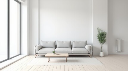 Modernes Wohnzimmer mit stilvoller, minimalistischer Einrichtung und gemütlichen Sofa