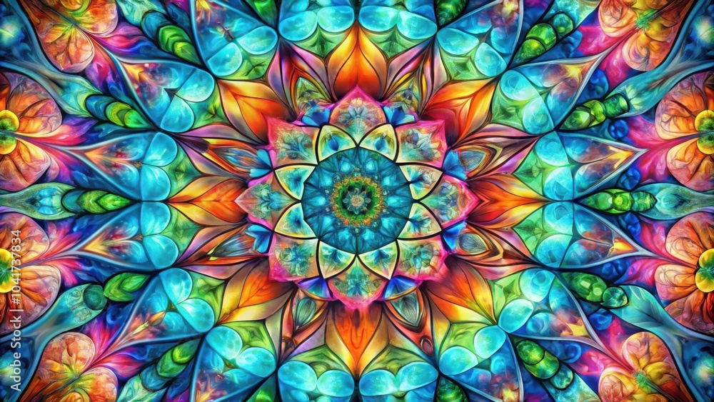 Poster a kaleidoscope of color, with intricate patterns and floral designs, forming a vibrant and mesmerizi