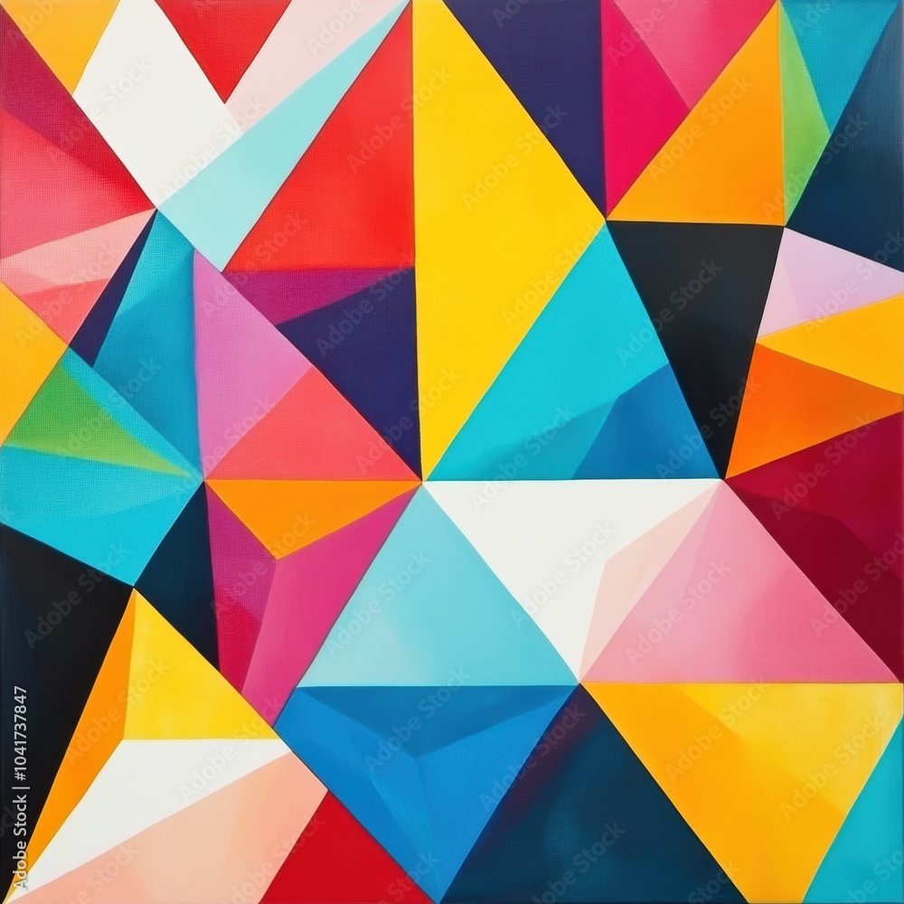 Poster colorful triangular patterns create an engaging geometric abstraction, showcasing vibrant hues and a