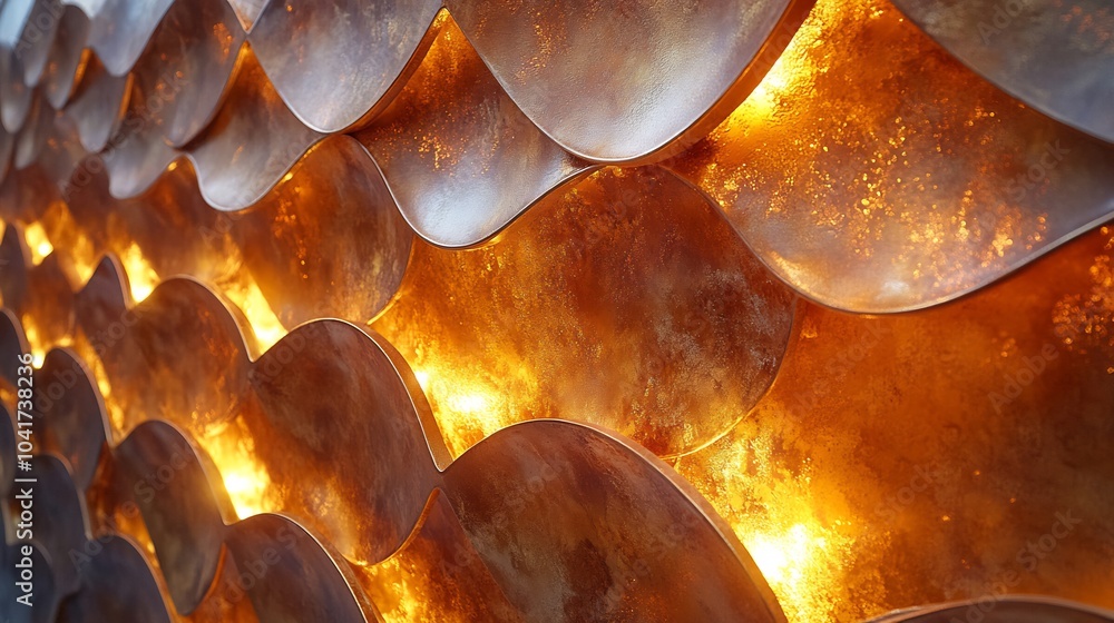 Poster warm amber tech wall with diamondshaped relief patterns and glossy highlights adding a sense of luxu