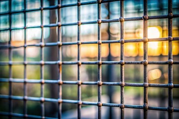 Blurred metal grid window background perspective
