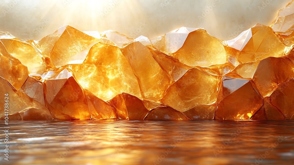 Poster warm amber tech wall with diamondshaped relief patterns and glossy highlights adding a sense of luxu
