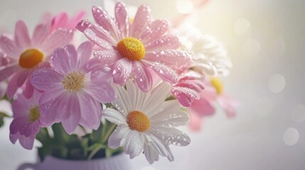 Fresh Bunch of Pink and White Daisies in Soft Light