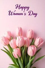 Fototapeta premium Happy Women's Day Postcard with Pink Tulips on a Soft Pink Background