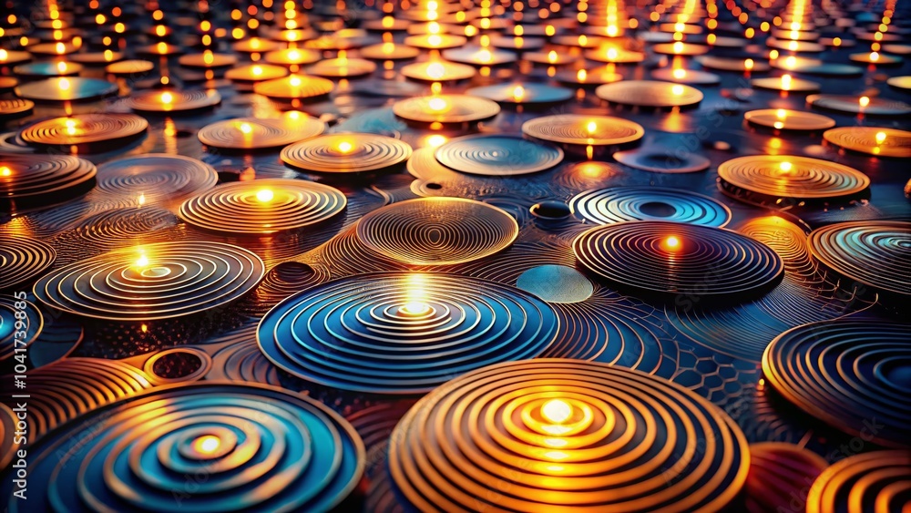Aufkleber Abstract Waves and Circles Pattern in Low Light Photography for Modern Design Projects