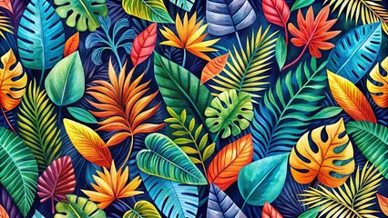 Abstract Watercolor Tropical Leaves Pattern for Fabric and Interior Design