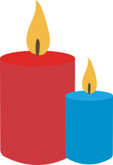 Blue and Red Candle Burning Flat Element Illustration.