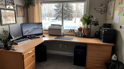 Spacious and Efficient Home Office with L Shaped Desk for Productive Workday  Ample workspace modern decor