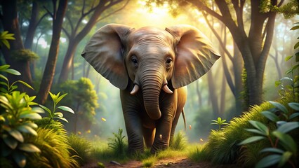 Naklejka premium Adorable Baby Elephant Portrait in Natural Habitat – Cute Wildlife Photography