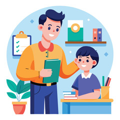 parent monitoring child for school vector art